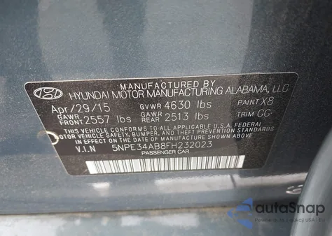 2015 Hyundai Sonata Sport 2.0T z USA, uszkodzony, nr VIN 5NPE34AB8FH232023